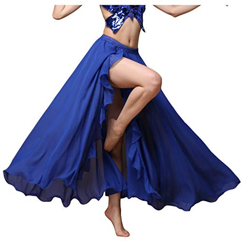 Baisdan Gonna Lunga per Danza del Ventre, in Chiffon, con Spacco, per Pratica di Danza, Blu Navy, Taglia Unica