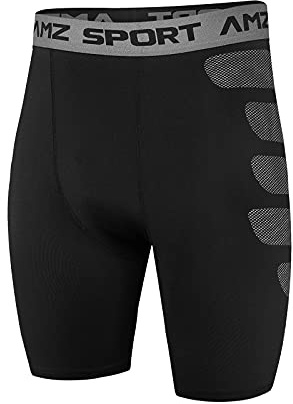 AMZSPORT Pantaloncini Sportivi da Uomo, a Compressione, Traspiranti, Corti, da Corsa, Fitness, Sport, Biancheria Intima Funzionale, Nero-114002, M