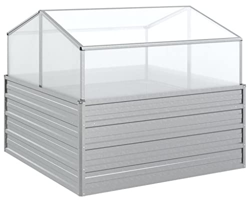 vidaXL Upphöjd odlingslåda med växthus 100x100x85 cm silver, odlings låda, blomlåda, blom låda, odlings lådor, blomlådor, blom lådor