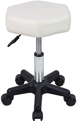 FURWOO Hexagon Rollhocker Höhenverstellbarer Hocker mit Rädern für Spa Salon Massage Weiß