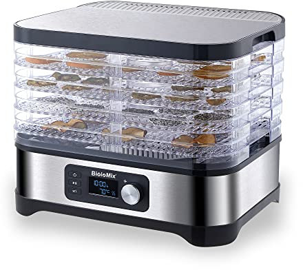 Biolomix 5 Tray Food Dehydrator Fruit Dryer Machine with Adjustable Temperature Timer for for Drying Fruit, Vegetables, Meat, Turkey Jerky, Fish Jerky, and Any Other Homemade Food