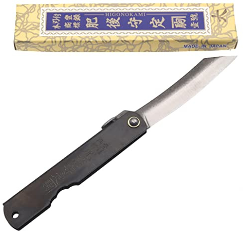 Cocktail Coltello tascabile giapponese Higonokami Zenkou Nero Fatto a mano in Giappone da Nagao Kanekoma (Medium)