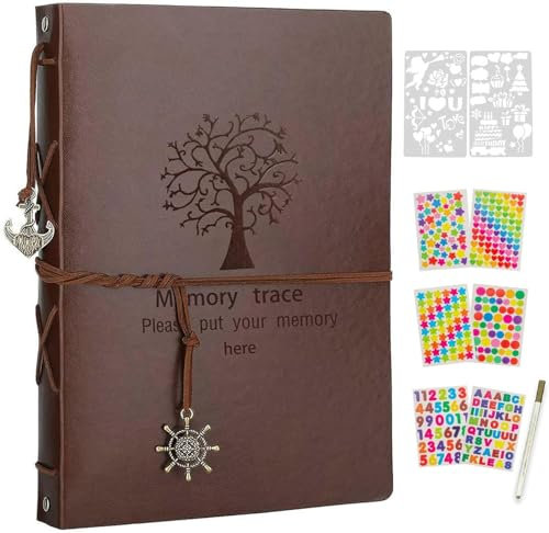 AIOR Album Foto Autoadesivo 60 Pagine Bianche, Retro Album Foto in Pelle Scrapbook, Regalo San Valentino Regali Anniversario Compleanno Papà Fidanzato (Arbre)