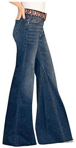 Jeans con orlo a balze, pantaloni a zampa, jeans da donna a vita bassa, jeans a gamba larga, pantaloni in denim, anni '70