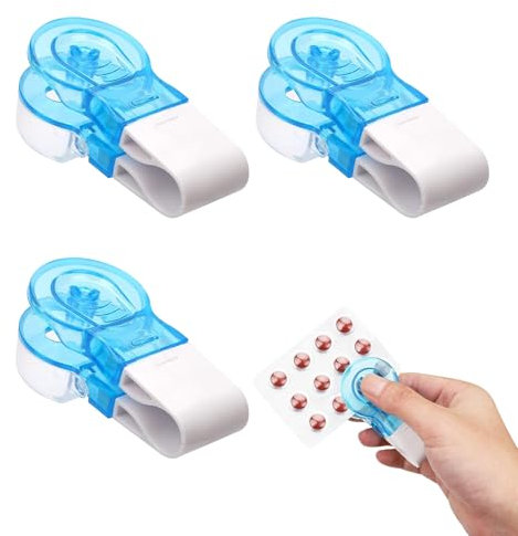 3Stück Tragbare Pillendose,Pillenlocher Mit Behälter,Tragbarer Pillenöffner,Einfache berührungslose Entnahme von Tabletten,Für Menschen mit Schwachen Händen,Öffnungshilfen für Tablettenverpackungen