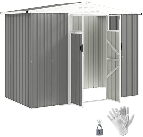 Outsunny 8 x 4 ft Garden Storage Shed, Outdoor Metal Shed, Light Grey