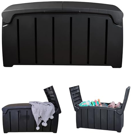 Samuel ALEXANDER Black 300L Large Garden Storage Box – Waterproof Outdoor Plastic Deck Box with Butterfly Lid – Outside Storage Chest for Garden Tools & Shoes