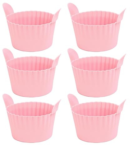 Luftfritös äggform – 6 st. silikoncupcake-formar, flexibla bakningskoppar fastnar | mini-kakformar, diskmaskinssäker, ugns- och mikrovågsugnskompatibel, perfekt för pudding och mellanmål –