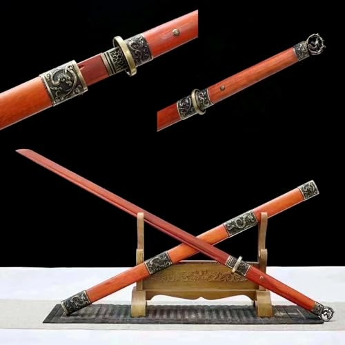 HJHUUA Spada di Legno Fatta a Mano,Materiale di Mogano Naturale,Spade dritte Cinesi in Legno,108 cm