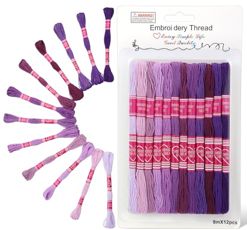 Easusy Embroidery Thread, 12 Skeins Purple Series Embroidery Floss, Cross Stitch Thread for DIY Bracelet Making and Embroidery Crafts