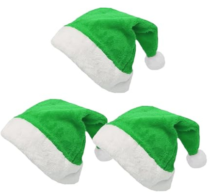 Onlvmyur 3 unidades Gorro Papa Noel Verde Gorro de Navidad Peluche Sombreros de Navidad Divertido para Fiestas Navideñas Cosplay