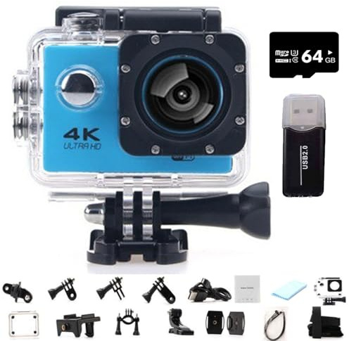 Roamix Vision 4k actionkamera, 140° ultravidvinkel WiFi-videokamera, vattentäta sportkameror för fotografering och dykentusiaster, spela in varje ögonblick i livet (blå, 64G)