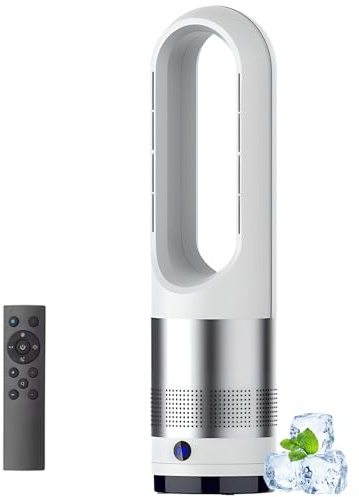 Ventilador De Torre Caliente Y Fresco Con Ventilador Remoto De 18 Pulgadas Sin Cucharadas Con 8 Velocidades, Oscilando 80 °, 8h Temperizador, Purificador De Aire Portátil Ventiladores Led silver