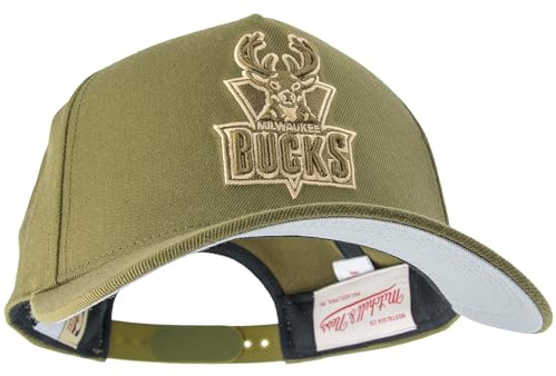 Mitchell & Ness NBA Fashion Basic Pro Snapback Basecap Gorra de base para hombre, color blanco, ajustable, hombre, mujer, niños, unisex, primavera, verano, otoño, invierno, Oliva, Milwaukee Bucks