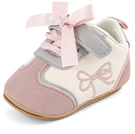MK MATT KEELY Zapatillas para Bebé Niña Primeros Pasos Zapatillas Antideslizantes de Cuero Suave de PU,Rosa con Bow,6-12 Meses