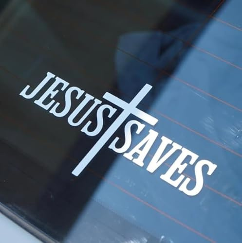 Jesus Saves Sticker 7x4 – Christian Jesus Sticker for Car, Laptop, Water Bottle – Waterproof Vinyl Religious Decal, Faith Gift (Gloss White)