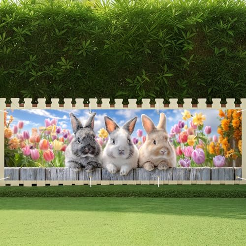 CRYSLOVE Großer Festivals Banner,300 x 90 CM Banner für Balkon,Indoor & Outdoor Dekoration Banner,Für Geburtstag,Ostern,Valentinstag,St. Patrick's Day (Deko Frühjahr)