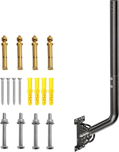 Support d’Antenne Réglable 71 cm avec Mât Ø35 mm, Fixation Murale, Toit et Gouttière, Support Pivotant en Acier Peint, Kit pour Antenne TV, WiFi, Station Météo, Noir