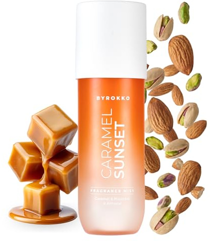 BYROKKO Caramel Sunset Hair & Body Mist Mujer – Spray Corporal y Capilar de Caramelo, Pistacho & Vainilla – Bruma Perfumada Dulce y Cremosa – 150 ml