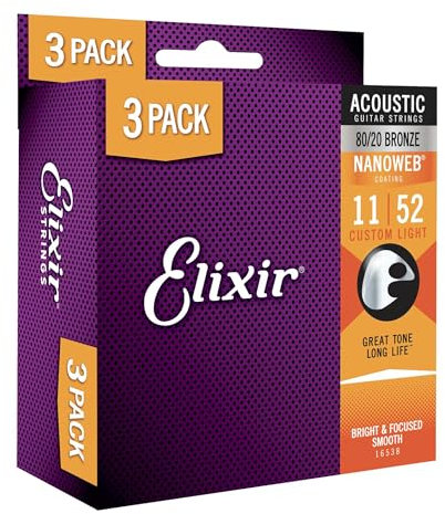 Elixir 16538, 3-er Pack Akustikgitarrensaiten, Bronze, 011/052