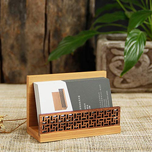 Leicraft Bamboo Wood Business Card Holder, Professional Black Walnut and Natural Bamboo Cards Case for Desk Desktop Single Compartment Wooden Name Card Stand for Tables Organizer Index Card Filing