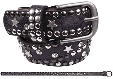bb klostermann Mädchen/Damen Gürtel mit Nieten/Sterne/Glitzerstreifen, antiksilber/schwarz/anthrazit gr-55-85 (80, schwarz Nieten)