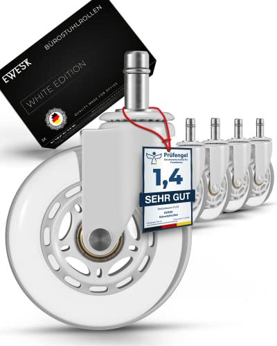 EWESK® Bürostuhlrollen 5er Set in Weiß – Geräuscharme Hartboden-Rollen 10x22mm – Nie wieder Bodenschutzmatten – Universale Rollen für weiße IKEA Schreibtischstühle