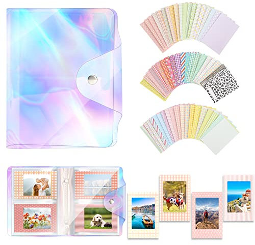 Mini Photo Album 60 Sheets Photo Album 3 Inch 64 Pockets Small Photo Album Compatible with Fujifilm Instax Mini/Polaroid Instax Mini Film for Instant Camera, with Stickers
