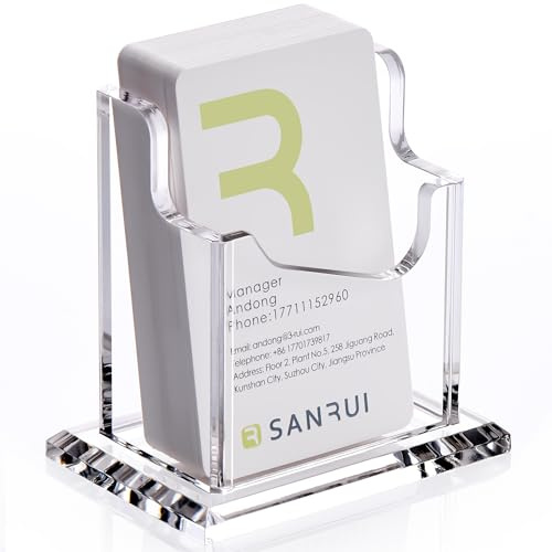 SANRUI Business Card Holder for Desk,Clear Business Card Display Stand Acrylic Card Holder,Fits 50-60 Business Cards