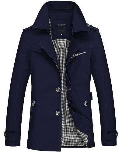 Mymyguoe - Cappotto da uomo di media lunghezza, trench invernale, taglio aderente stile manageriale, con bottoni, per uscire, antivento, caldo giaccone invernale, Blu, XL