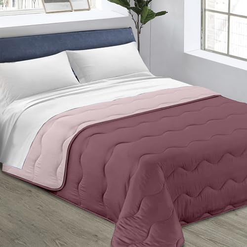 Riad Arredo Couette d'hiver couleur unie bicolore chaude douce 350 g/m² fabriquée en Italie – Main pêche rembourrage hypoallergénique respirant (carré et demi, rose – orchidée)