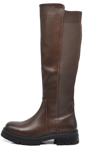 IF Fashion Bottes Chaussures Femme Tissu Stretch Mollet Élastique G663, 670 marron, 38 EU