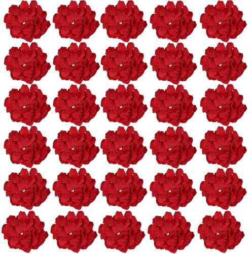 HinyoCo 30 Pcs Hortensias Artificiales, Hortensias de Seda Cabezas de Flores con Tallos Flores Falsas para Ramos de Novia, Decoración de Fiesta en el hogar, Arreglos, Centros de Mesa (Rojo)
