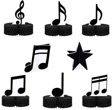 Goiern 8 Pezzi Note Musicali decori a Nido d'Ape Decorazioni Musicali per Feste Toppers per Tavolo Silhouette Note Musicali per Compleanni Feste di Benvenuto per Neonati