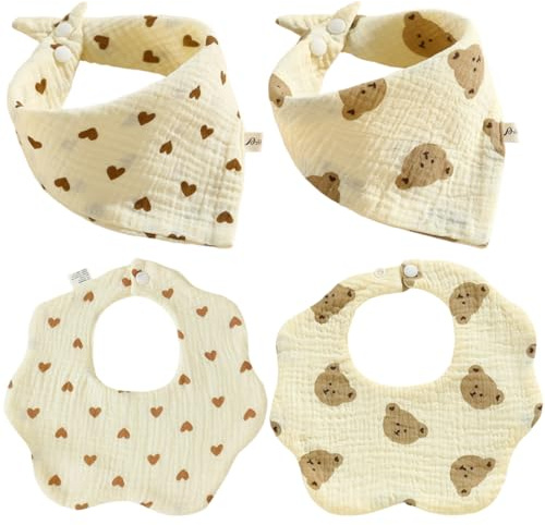 4 Pièces Bavoirs Bébé, Écharpe Bébé, Bavoirs Bébé Naissance, Unisex Garçons Filles, Bébé Bandana Bave Bavoirs pour Unisexe Bébé Filles Garçons Bave et Dentition