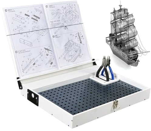 Banco de trabajo portátil para modelismo, estación de trabajo de piezas de precisión con luz LED y lupa para montaje y construcción de pasatiempos