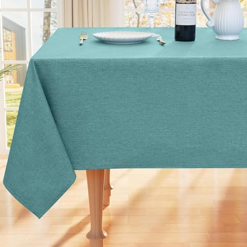 smiry Rectangular Table Cloth Wipe Clean 140x300 cm, Teal | Wipeable Water Resistant Linen Tablecloth, Fabric Washable Dining Table Cover for Kitchen Indoor Outdoor
