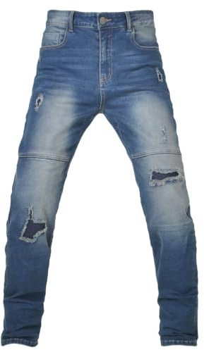 QIYUANT mäns motorcykel ridjeans slim fit stretch denimbyxor med knä höft pansfickor motorcykel jeans