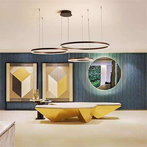 LED Pendelleuchte Esstischlampe Pendellampe Wohnzimmerlampe Dimmbar Mit Fernbedienung Hängelampe Modern Kronleuchter Rund Ring Leuchten Aluminium Acryl Deckenleuchte 45W Braun 3laps 20+40+60cm