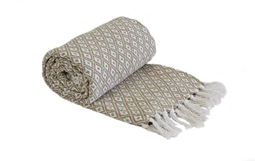 Emma Barclay Casablanca - Scandi Woven Recycled Cotton Chair Sofa Setee Bed Throw Over Blanket in Taupe - 50x60 (127x152cm)