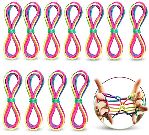 O-Kinee 12pcs Finger Twist Fadenspiel Rainbow Rope Fingertwist Regenbogen Fadenspiel Fingerspiel,Regenbogen Schnur Finger kleines Geschenk