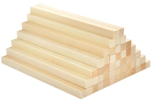BUYGOO 50Pcs Holzstäbe Quadratisch Holzstäbchen zum Basteln,25x1x1cm Holzblock aus Lindenholz,Holzleisten zum Basteln,Holzleisten Quadratisch,Holzstäbchen für Heimwerker Schnitzen Basteln DIY Handwerk