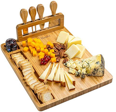 Tagliere con Set di Coltelli per Formaggio o Salumi – in Legno per Aperitivo da Cucina in Bamboo Vassoio da Portata – Accessori – Idee Regalo