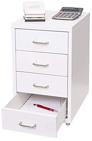 Mendler Rollcontainer Boston T851, Schubladenschrank Stahlschrank Büroschrank, 48x28x41cm 4 Schubladen - weiß