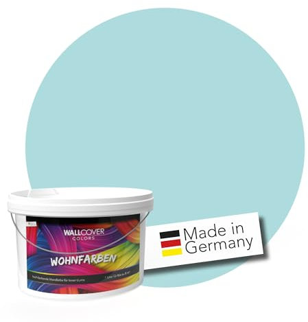 WALLCOVER hochwertige Wandfarbe für Innen | Blau Türkis | 5L für 40m² | Hochdeckende Innenfarbe Matt (Klasse 1) | Profi Qualität aus Deutschland