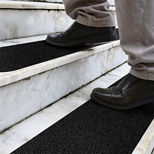 Breadom Adesivi Antiscivolo Neri di Grandi Dimensioni con Impugnatura per Vasca da Bagno, Scalini Impermeabili per Scale da Pavimento Strisce per Doccia con Nastro,15 Pezzi (Black,4x32in)