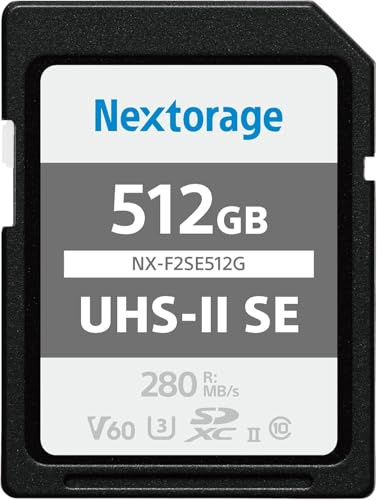Nextorage 512GB F2SE High-Speed SDHC/SDXC Card with V60 UHS-II Performance (280MB/s Read & 150MB/s Write) for 4K/Continuous Shooting Video/Camera