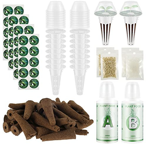 Hydroponic Seed Pod Kit, Seed Starter Pods with 40Pcs Grow Sponges, 40 Grow Basket, 40 Grow Domes, 40 Labels, 4 Refill Fertilizer, 2 Plant Food, Compatible with Hydroponics Supplies