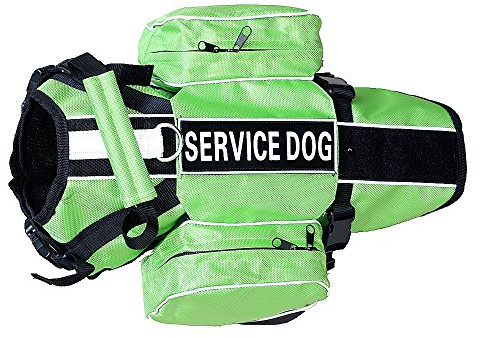 Pimaodog Dog Saddlebag Backpack, Back Pack Dog Harness, Camping & Travel Vest Harness, Reflective Hound Hiking Backpack Saddle Bag Lightweight, for Medium & Large Dogs (Green, M Girth 20-24)