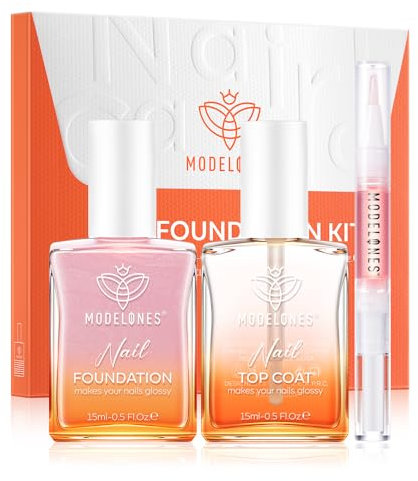 Modelones Nagellack Top Coat mit Rosa Nagellck Set fur Nail Art Maniküre ohne UV-Licht, 15ml